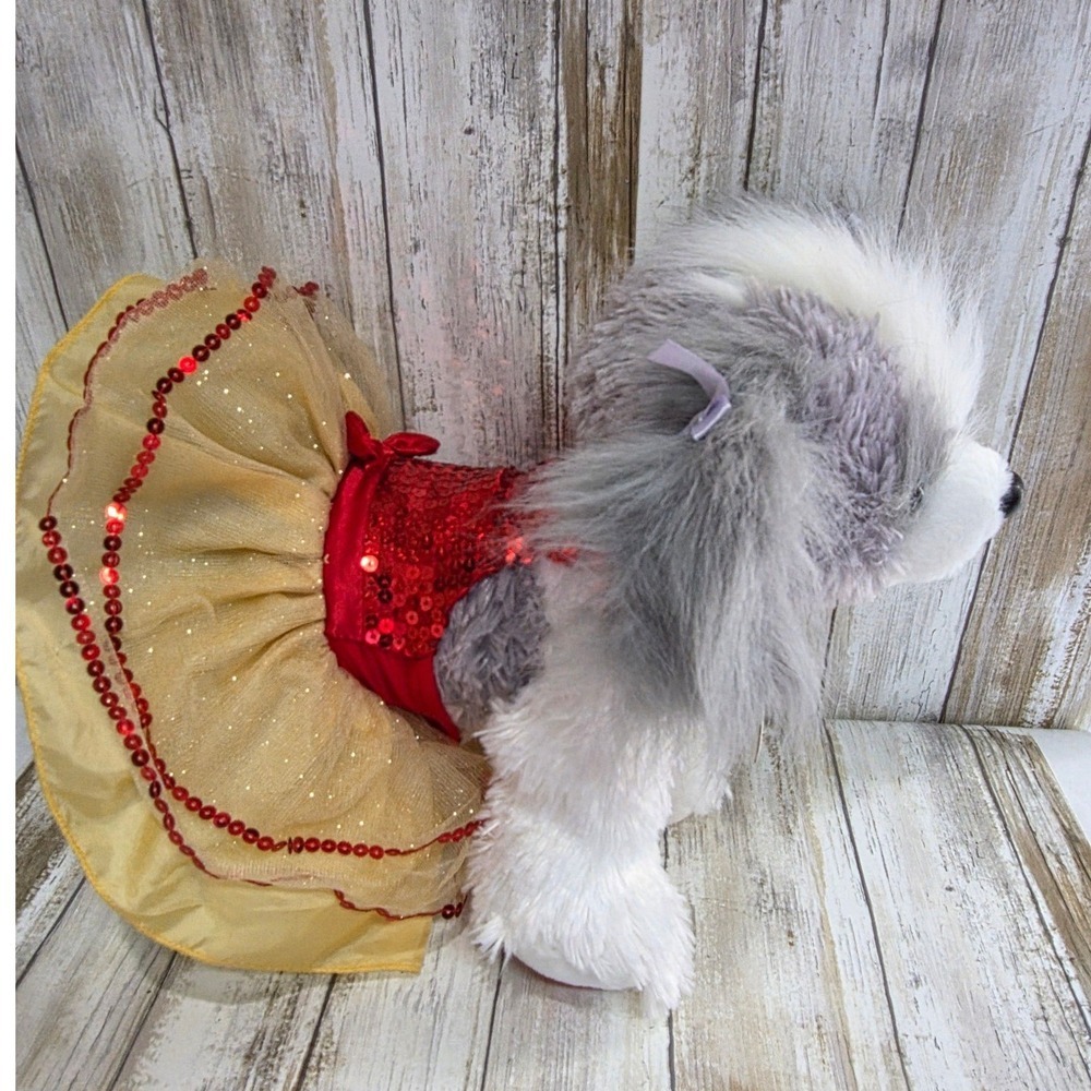 Build-A-Bear Workshop Promise Pets Dog Shih Tzu Plush Tutu Red Sequins Dress - Picture 3 of 8